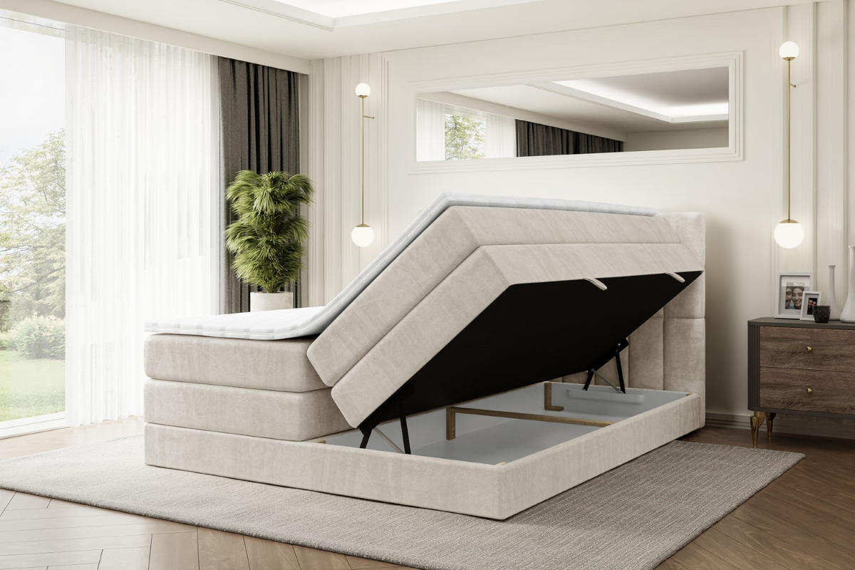BOXSPRINGBETT MIAMI KING - 140x200 - H3/H4 - Creme - Creme, Holzwerkstoff (140/200cm) - ALTDECOR