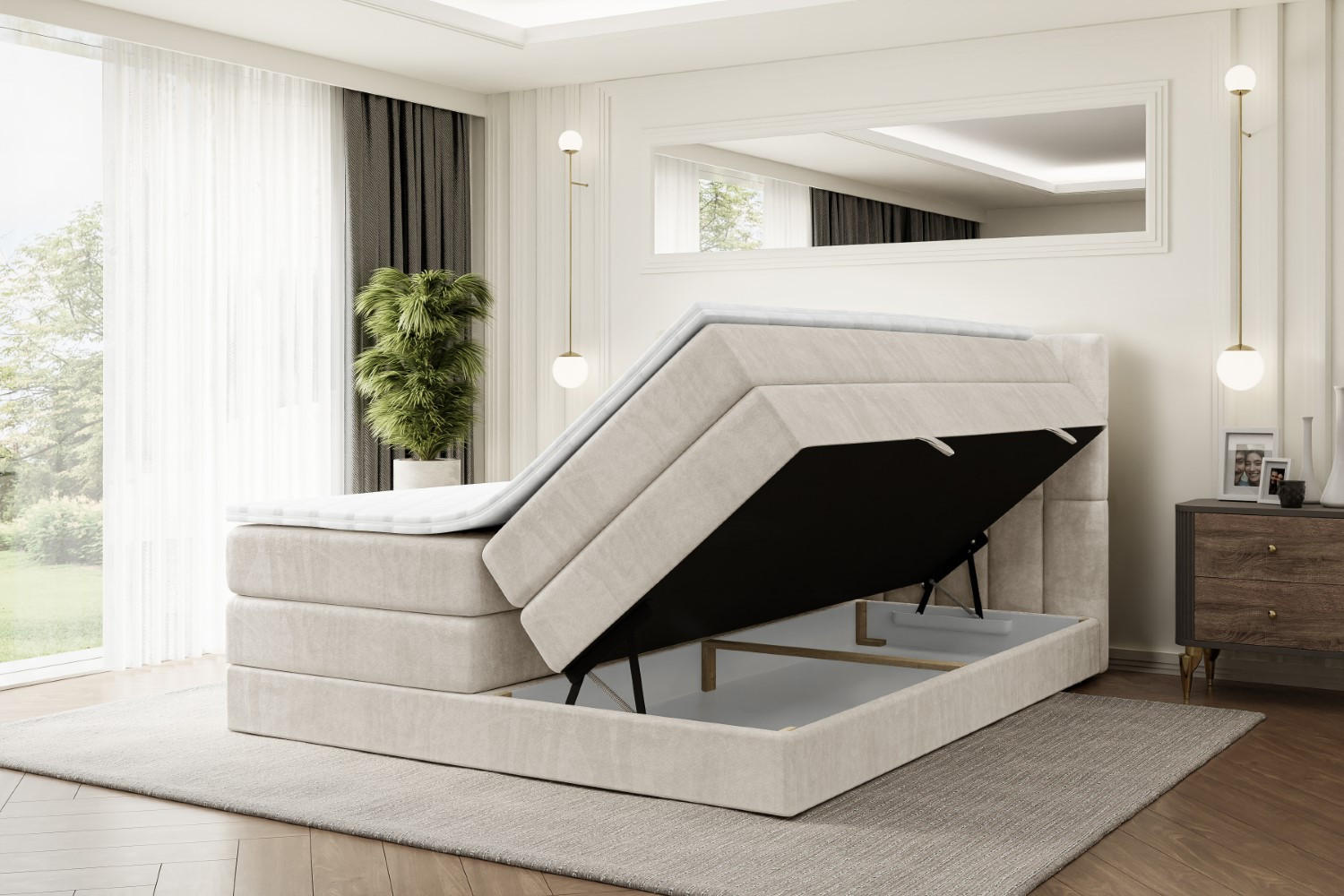 Thumbnail - Altdecor Boxspringbett, Creme, Holzwerkstoff, Höhe ca. 20 cm, 180x200 cm, Schlafzimmer, Betten, Boxspringbetten