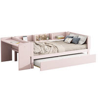 BETT 90/200 cm Rosa mit Ausziehbett, Schreibtisch und 3 Regalen - Rosa, Holz (90/200cm) - Flora Grace