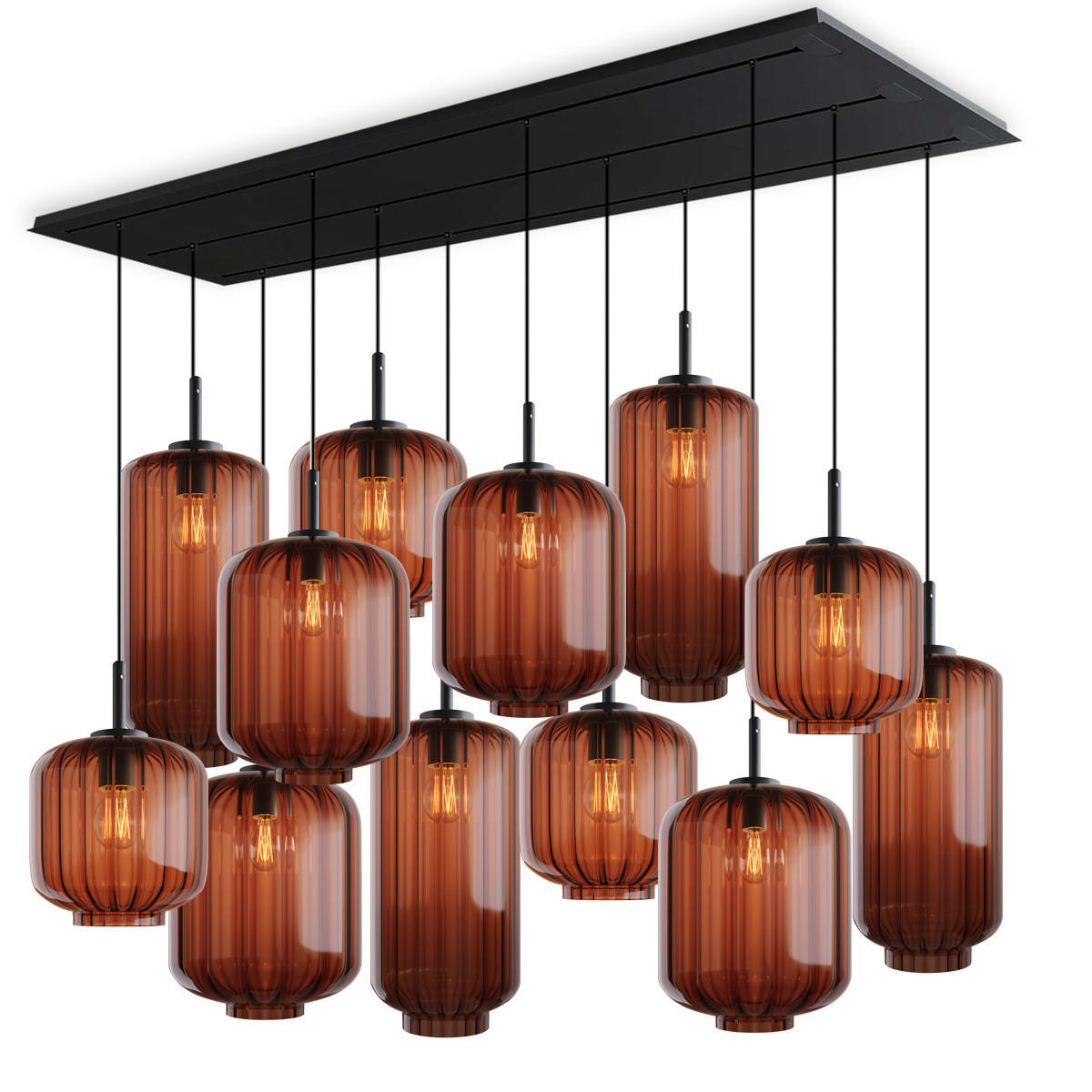 HÄNGELEUCHTE Velo 12-flammig Braun Ø 18/20/25cm - Schwarz/Braun, Glas (25/25/27cm) - s.luce