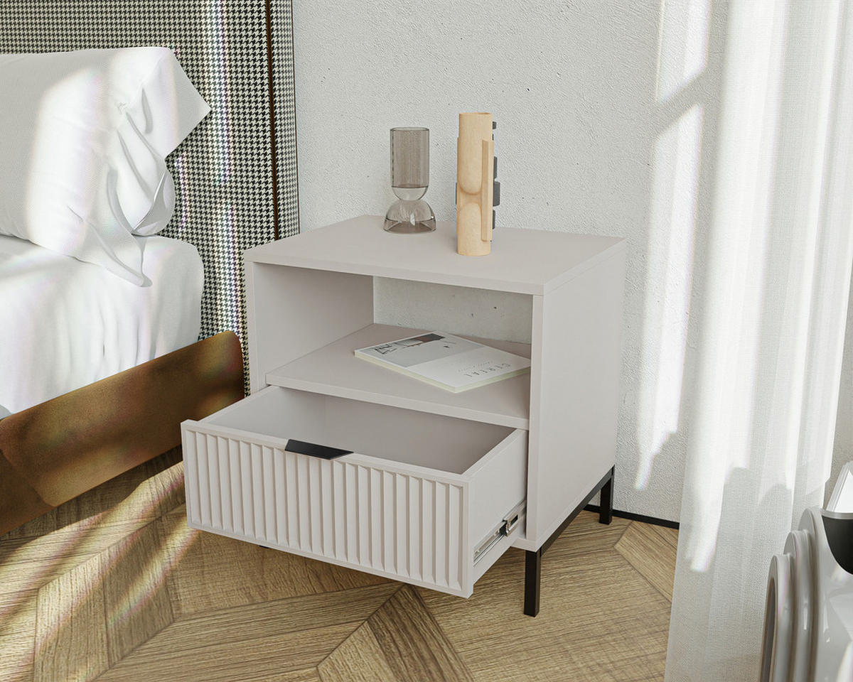 NACHTTISCH mit Schublade 55cm, Beige - Kaschmir/Schwarz, Holzwerkstoff/Metall (54.4/55.1/40.6cm) - Idohome