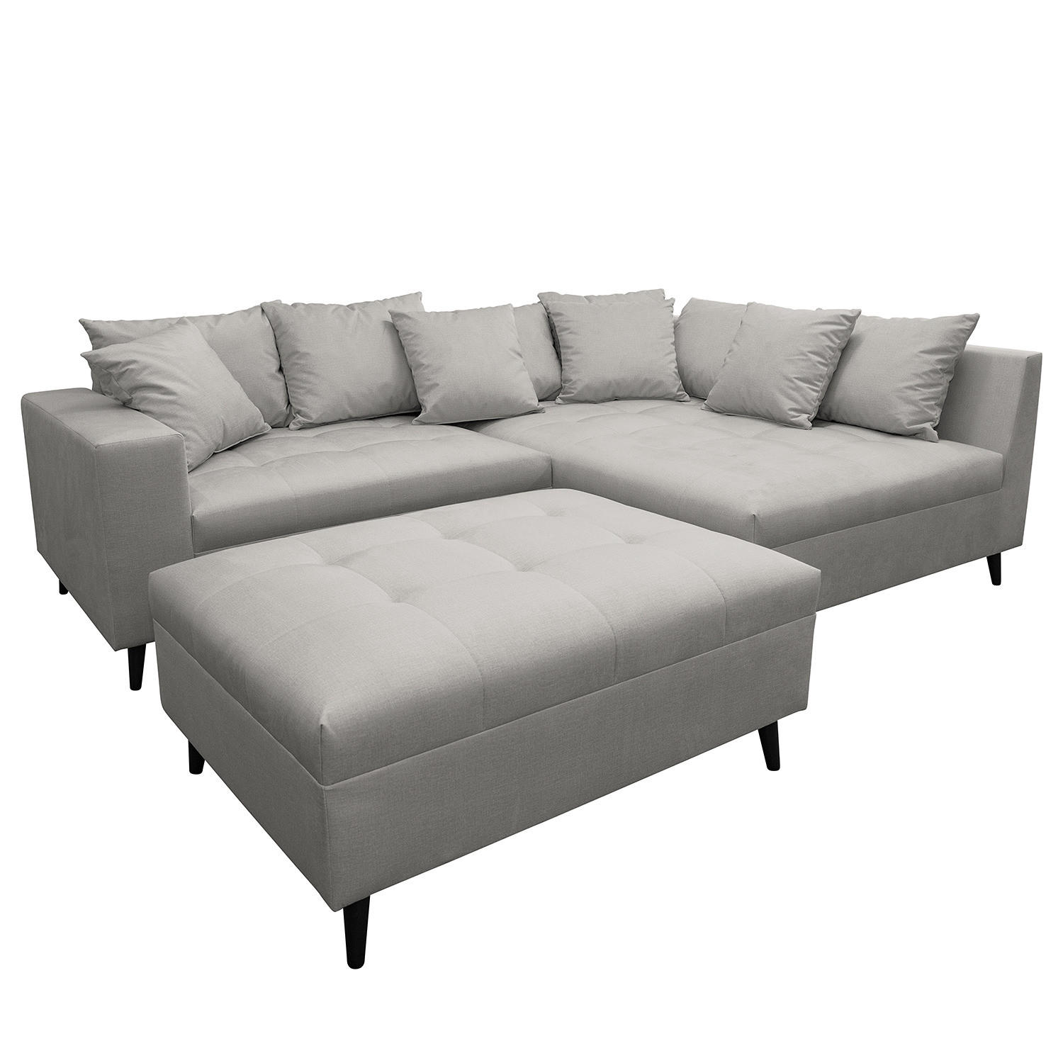 ECKSOFA mit Hocker - Grau, Holz/Birkenholz (247/174cm) - home24