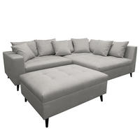 ECKSOFA mit Hocker - Grau, Holz/Birkenholz (247/174cm) - home24