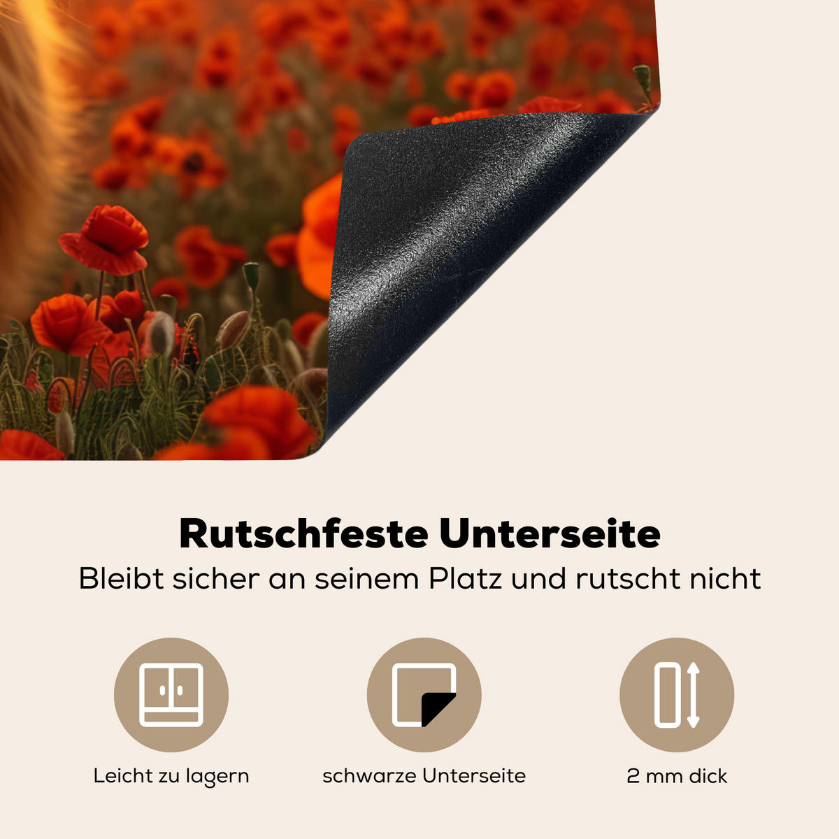 HERDABDECKPLATTE Schottische Highlander - Rosen - Blumenfeld - Sonnenuntergang Induktionsmatte 83x51 cm - Rotbraun, Kunststoff (83/51.5/0.2cm) - MuchoWow