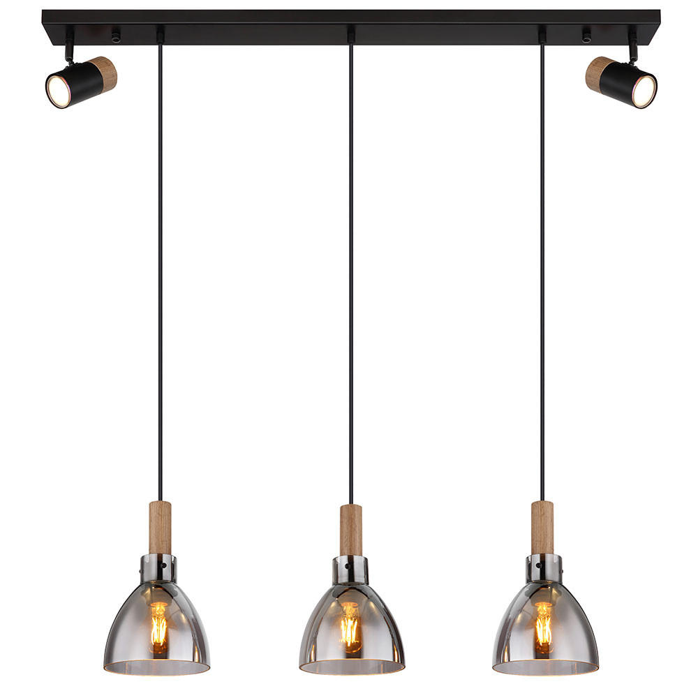 PENDELLEUCHTE Metall Rauchglas Schwarz - Schwarz, Glas (95/16/120cm) - Globo Lighting