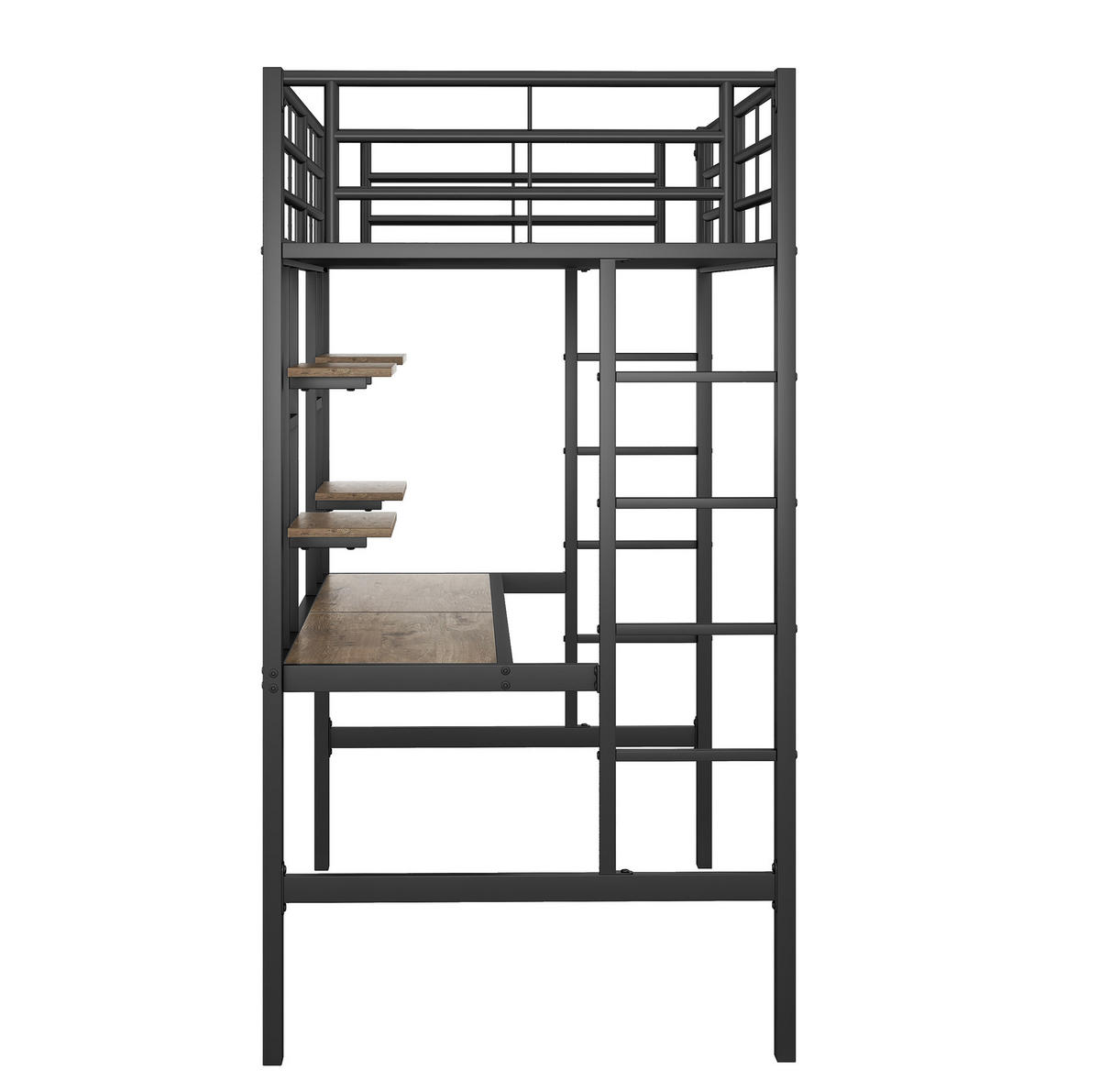 HOCHBETT 90/200 cm Schwarz aus Metall mit Schreibtisch und 2 Regalen - Schwarz, Metall (90/200cm) - OKMYHOME