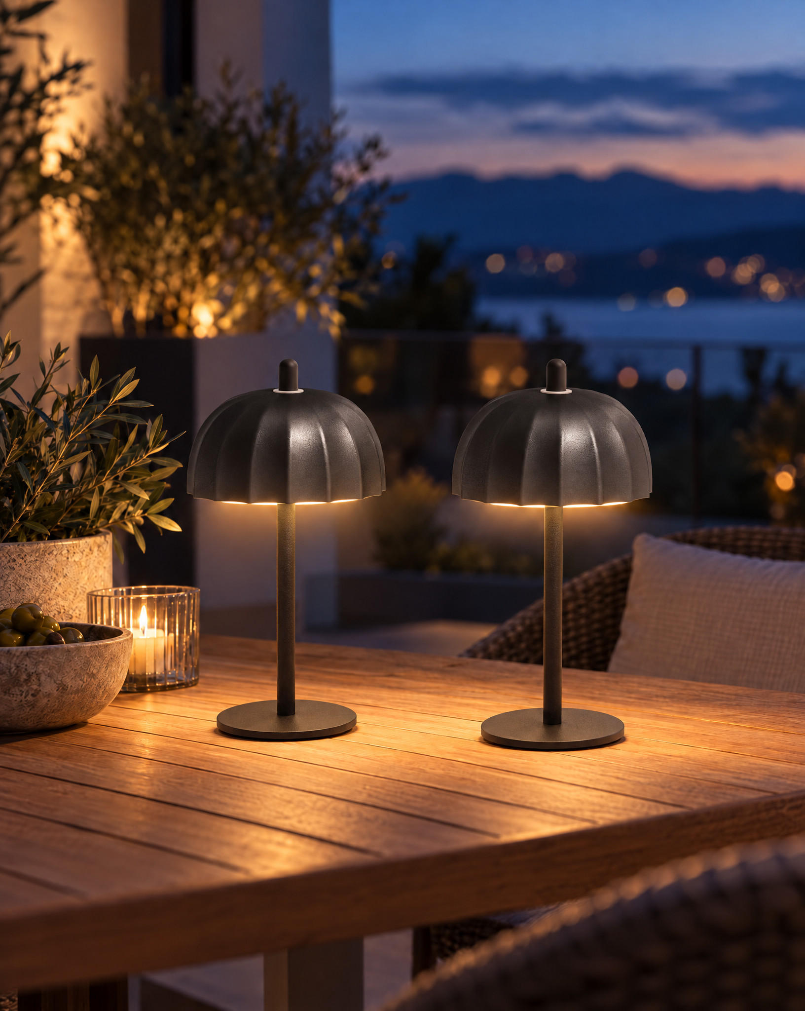 LED-TISCHLEUCHTE Umbrella schwarz 21cm Metall 2er-Set - Schwarz, Metall (10/10/21cm) - Northpoint
