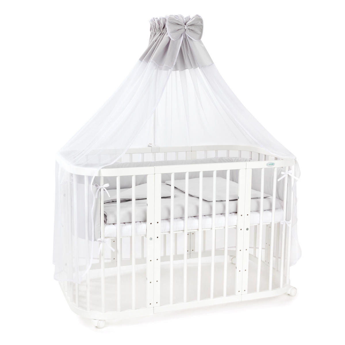 BABYBETT WHITE, 7in1 mit Matratze - Weiß/Grau, Holz (73/123cm) - waldin