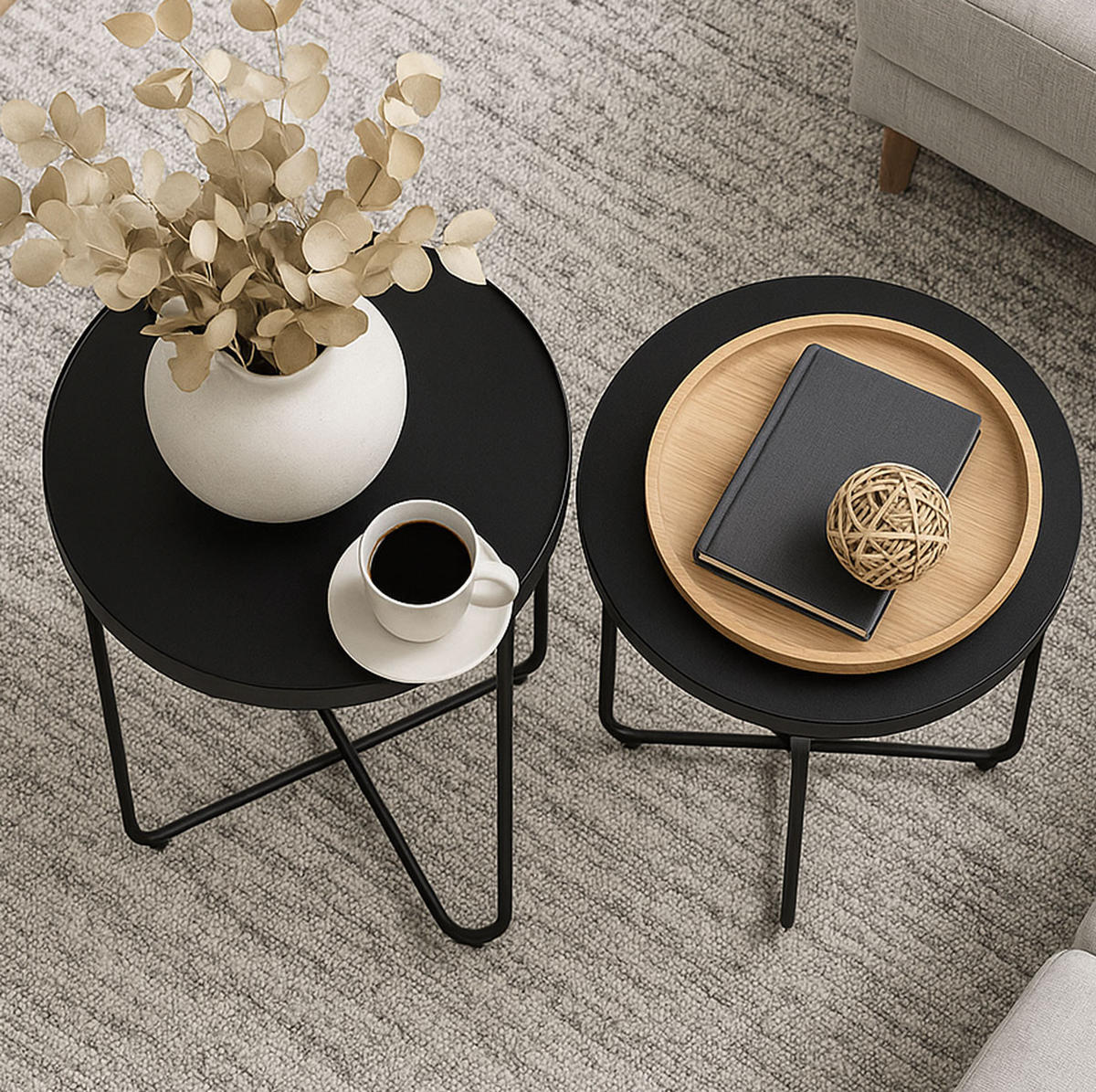 COUCHTISCHE Atena schwarz 45cm / 45cm / 50cm & 40cm / 40cm / 44cm - Schwarz, Glas/Holz (45/45/50cm) - Feldmann-Wohnen