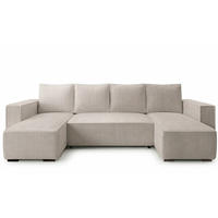 WOHNLANDSCHAFT CUDDY Umit Schlaffunktion und Bettkasten, Farbe: Hellbeige, Cordstoff - Beige, Textil (305/85/140cm) - Storez24