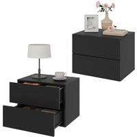 NACHTTISCH 2er Set hängend, mit 2 Schubladen, 40x30x30 cm, Schwarz - Schwarz, Holzwerkstoff (40/30/30cm) - Woltu