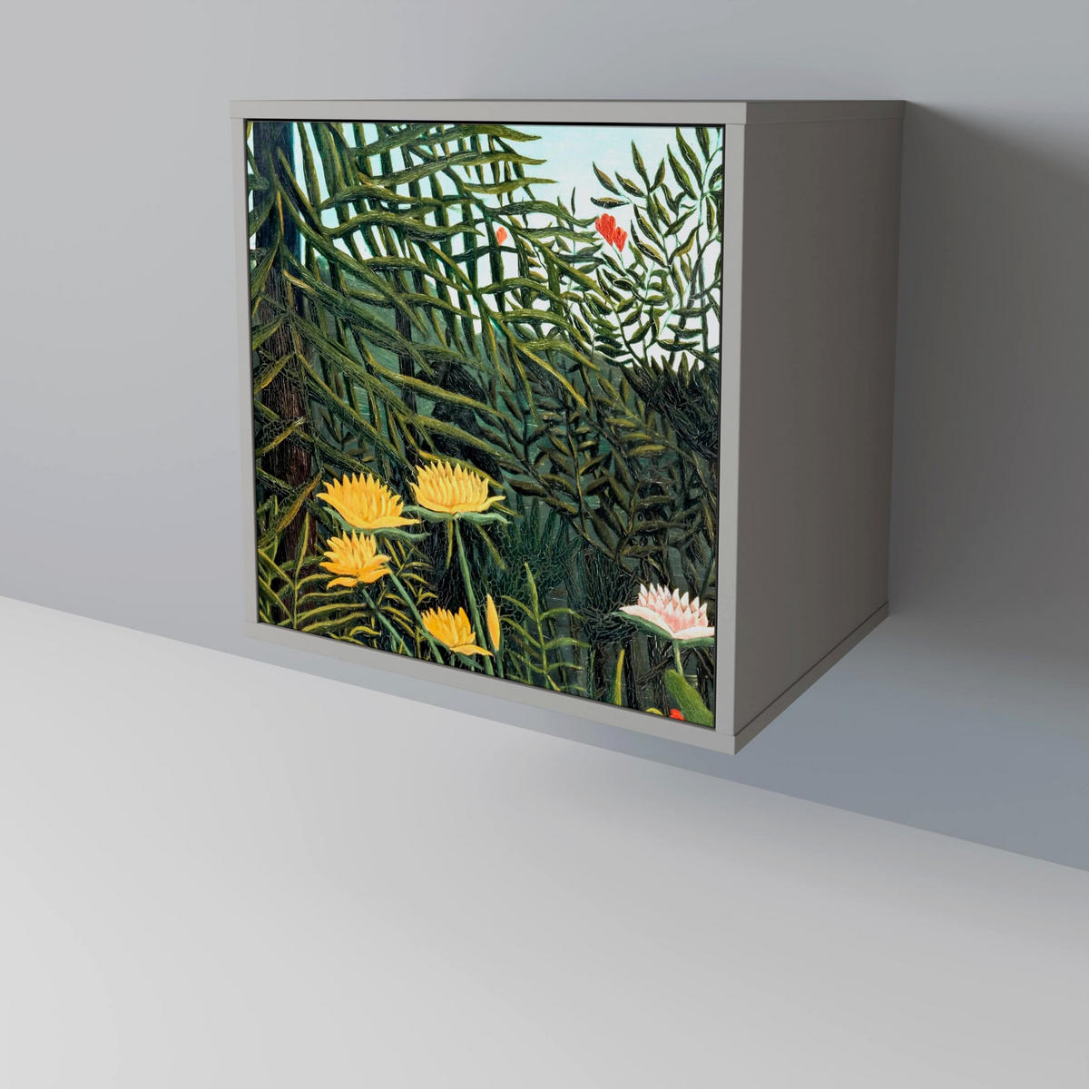 SIDEBOARD VIRGIN FOREST WITH SUNSET, Grau, 57,5x42x77,5 cm, Schräge Buchenholzfüße - Buchefarben/Multicolor, Holzwerkstoff/Buchenholz (57.5/77.5/42cm) - SpaceRebels