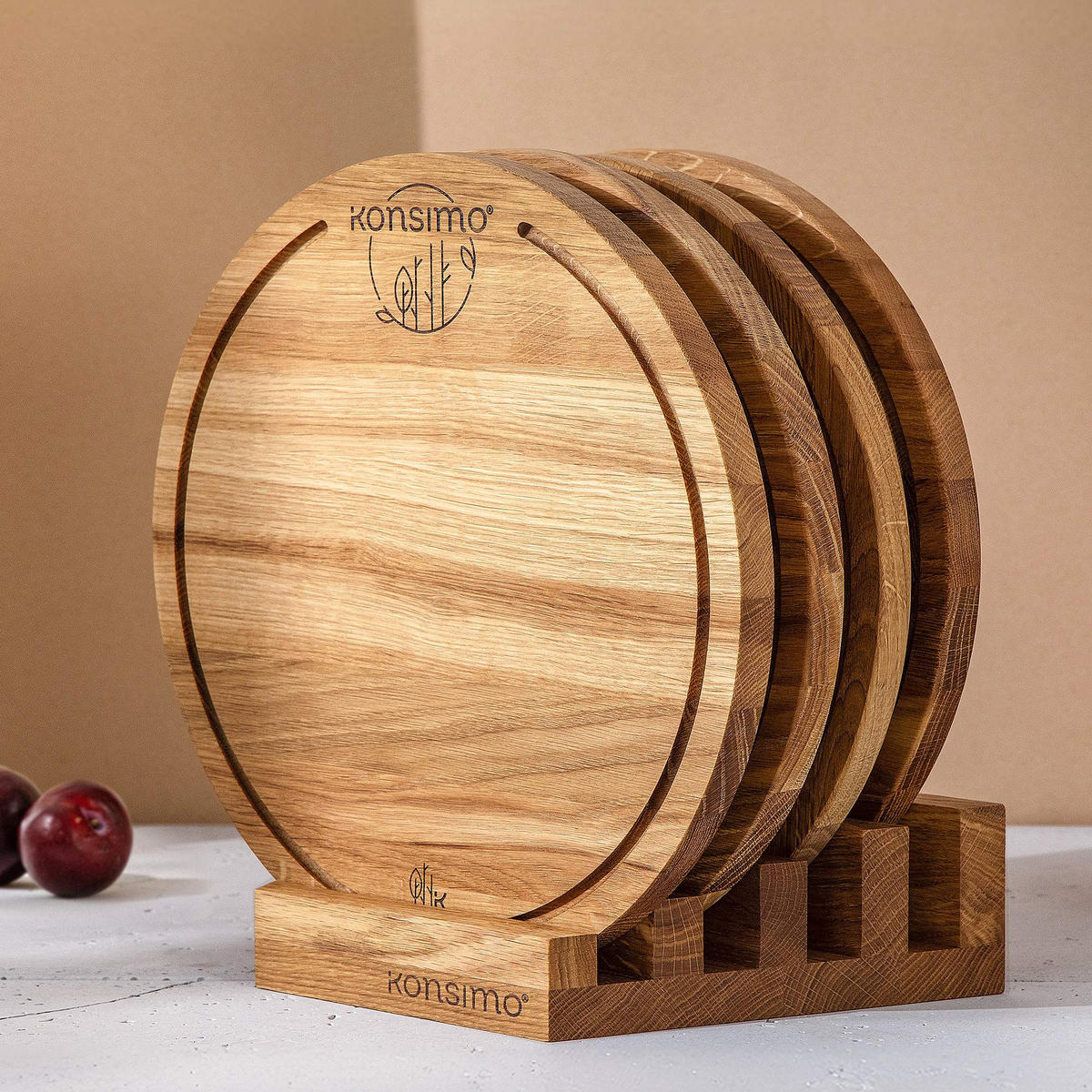 SCHNEIDEBRETT Set mit Halter Hemero 4tlg - Eichefarben, Holz (32/8cm) - KONSIMO®