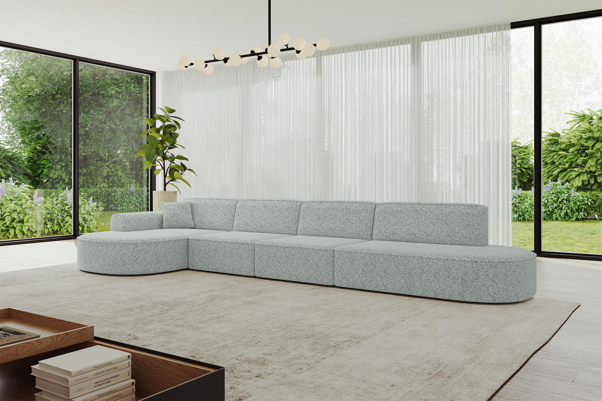 ECKSOFA Ottomane Links MARI-L3 - 413x171x79 cm Grün Tissu - Wildeiche/Schwarz, Holzwerkstoff/Kunststoff (413/171cm) - ALTDECOR