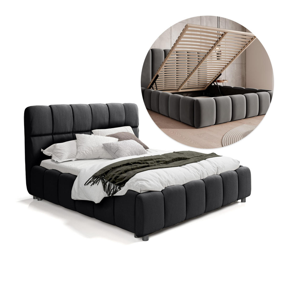 POLSTERBETT Egeris 180x200 cm, Schwarz - Schwarz, Textil (180/200cm) - Fedve