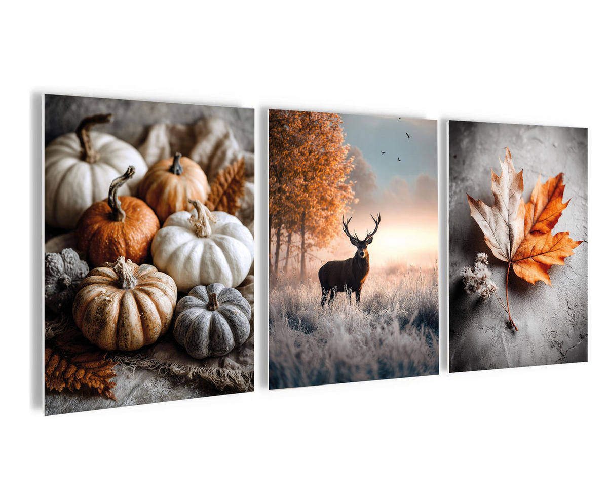 BILDERSET 3er-Set 30x40 cm Hirsch Herbst - Orange, Kunststoff (30/40cm) - artissimo