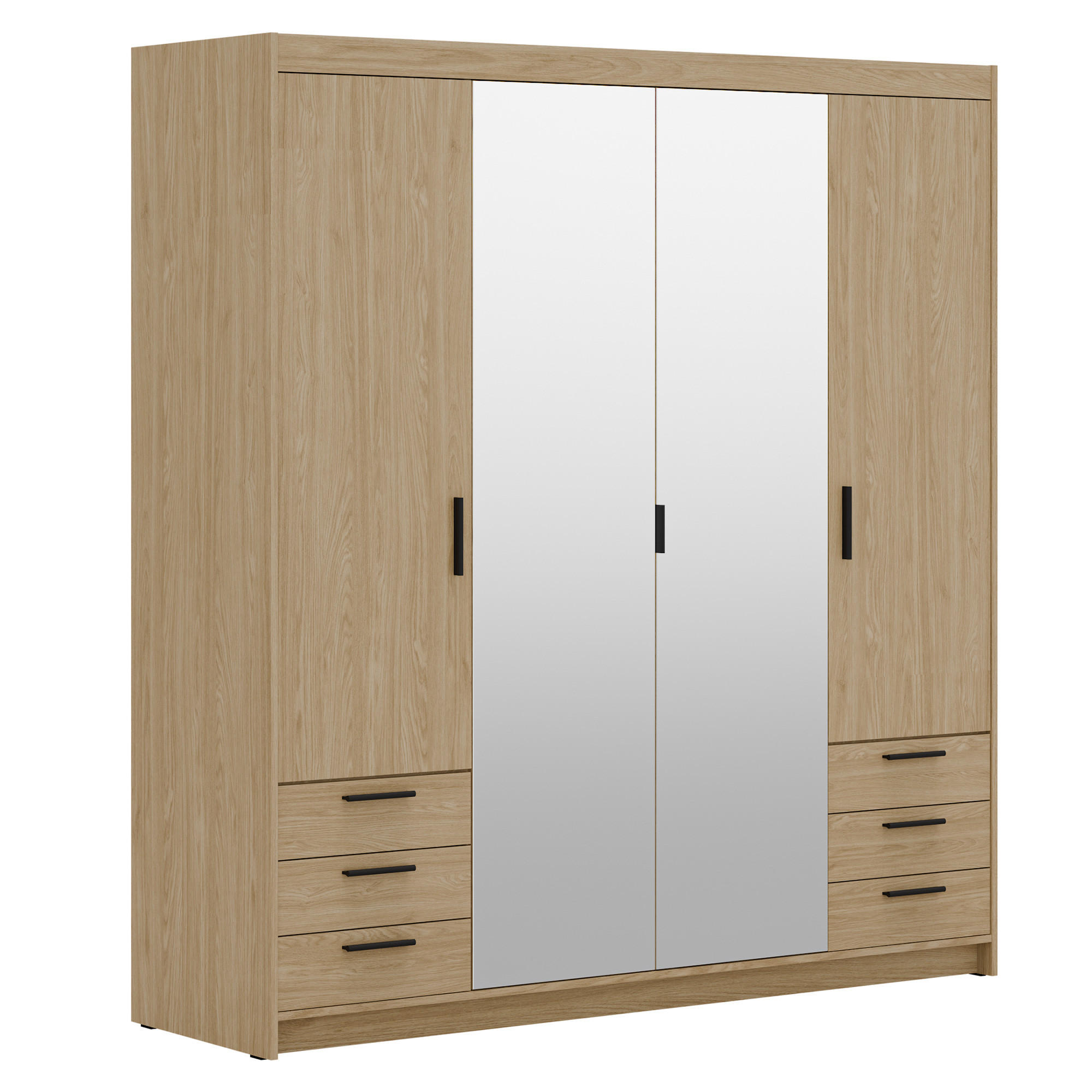 DREHTÜRENSCHRANK Elena mit 4 Türen, 6 Schubladen und Spiegel, 176 cm, Eiche Geölt - Eichefarben, Holzwerkstoff (176/190/53cm) - Beautysofa