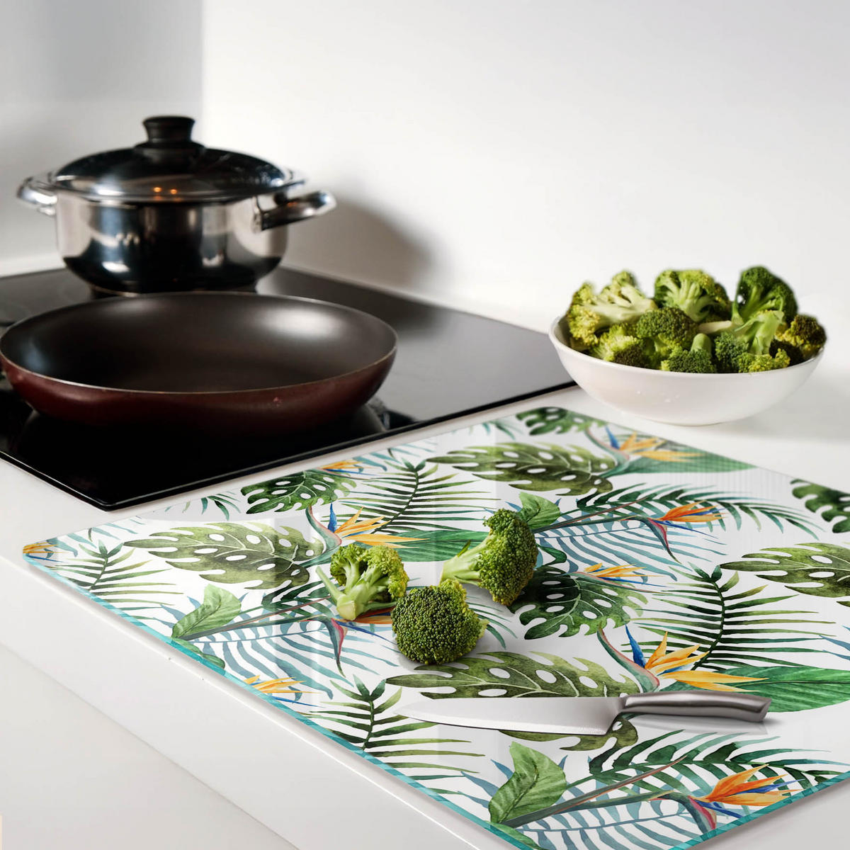 GLASPLATTE 60x52 cm Tropische Blumen - Grün, Glas (60/0.4/52cm) - TULUP