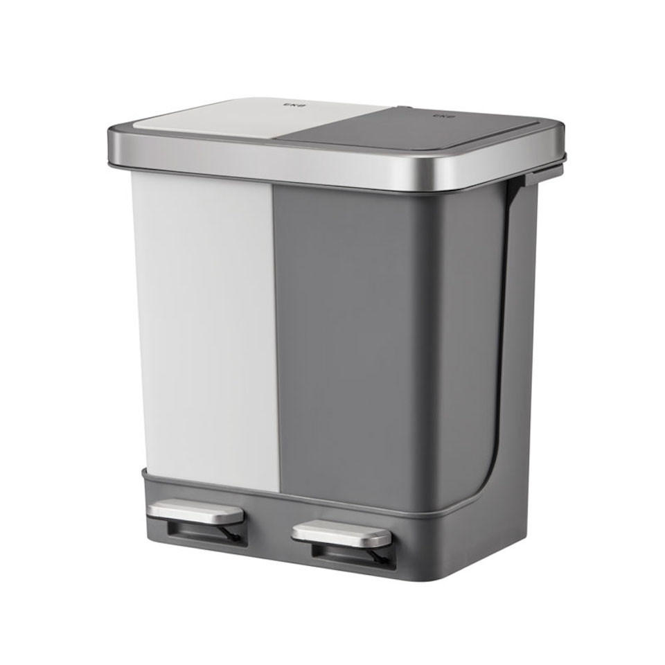 MÜLLEIMER Mit Soft Close Deckel 20 Liter 2 Kunststoff Innenbehälter Weiß&Grau - Grau, Metall (39.5/40.1/29.6cm) - PROREGAL