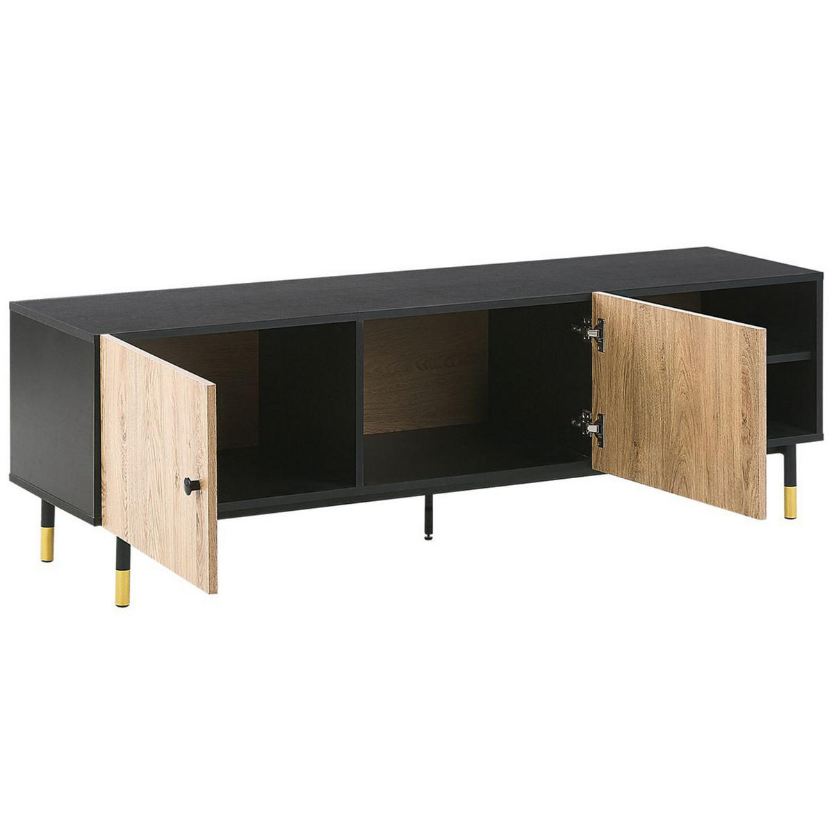 TV-MÖBEL Schwarz, Hellbraun, Gold ABILEN 40/150/48 cm - Schwarz, Holzwerkstoff (150/48/40cm) - Beliani