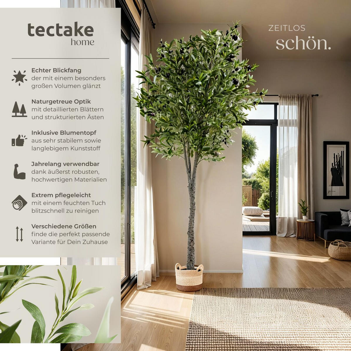 KÜNSTLICHER OLIVENBAUM Oleand, stabiler Kunststoff Blumentopf, grün - Grün, Kunststoff (210cm) - tectake