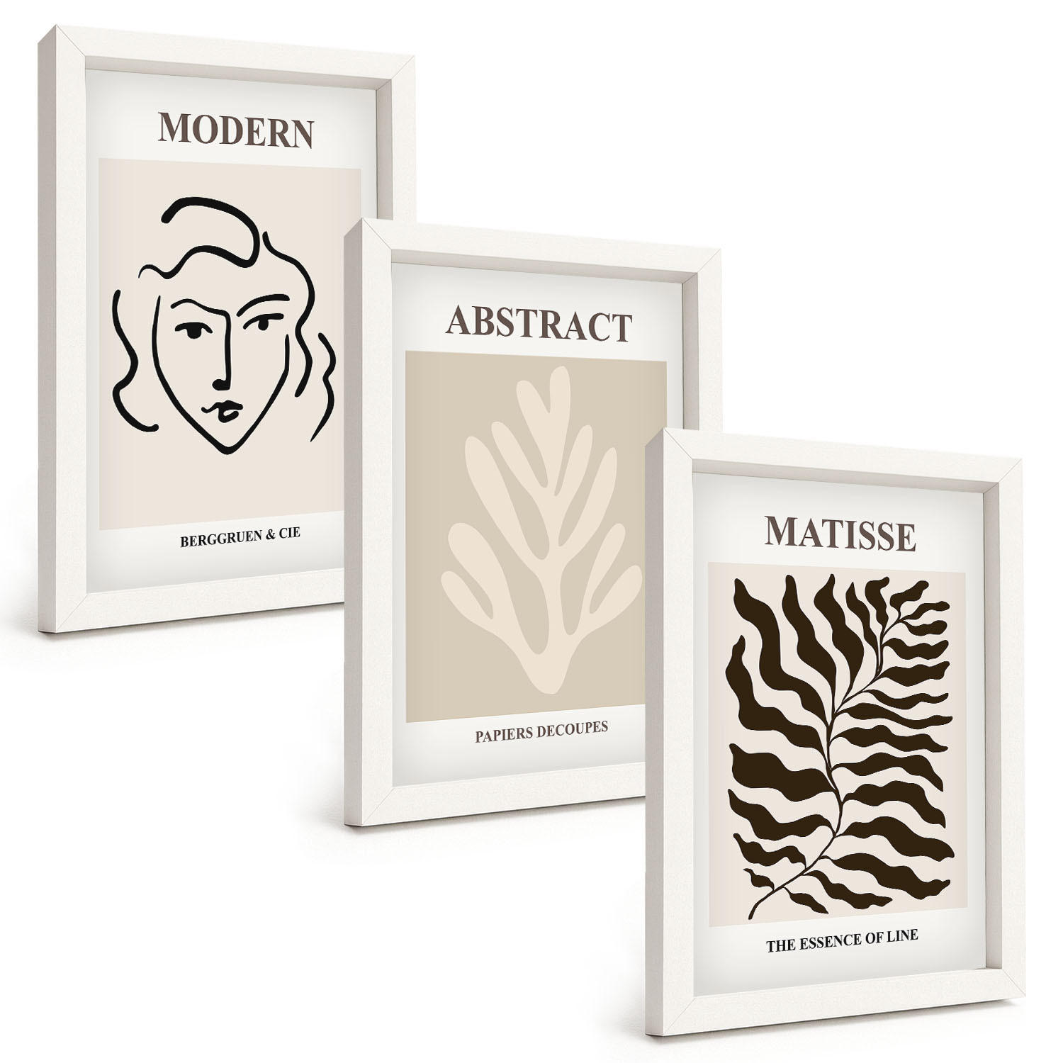 BILDER SET 3er Set - 20x30 cm Weißer Rahmen - Gesicht Blätter Kunst Matisse - Weiß, Kunststoff (20/30cm) - TULUP