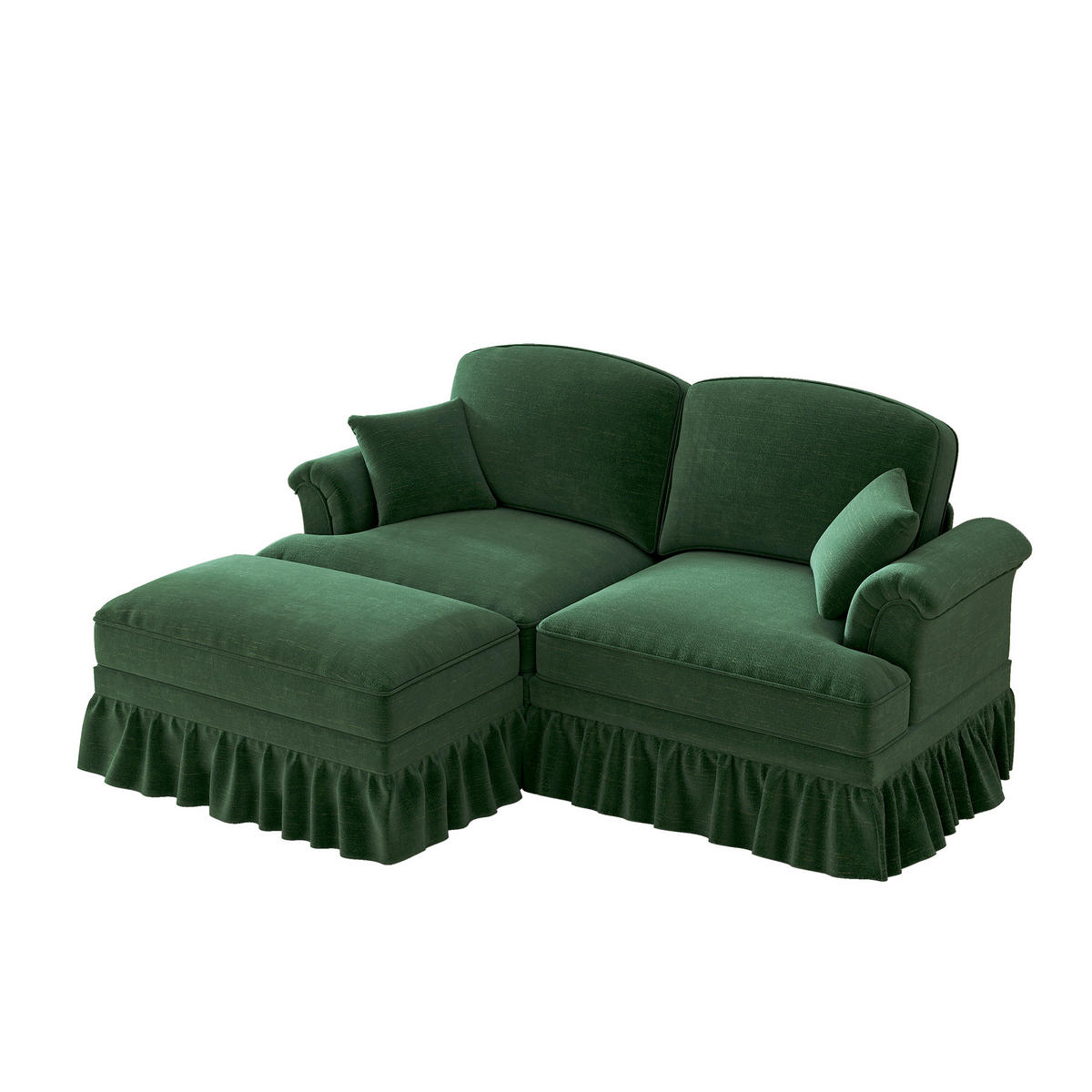 MODULARES Ecksofa Chenille mit Hocker und abnehmbarer Rüschen-Schürze 194/140/93 cm Grün - Grün, Textil (140/194cm) - Redom