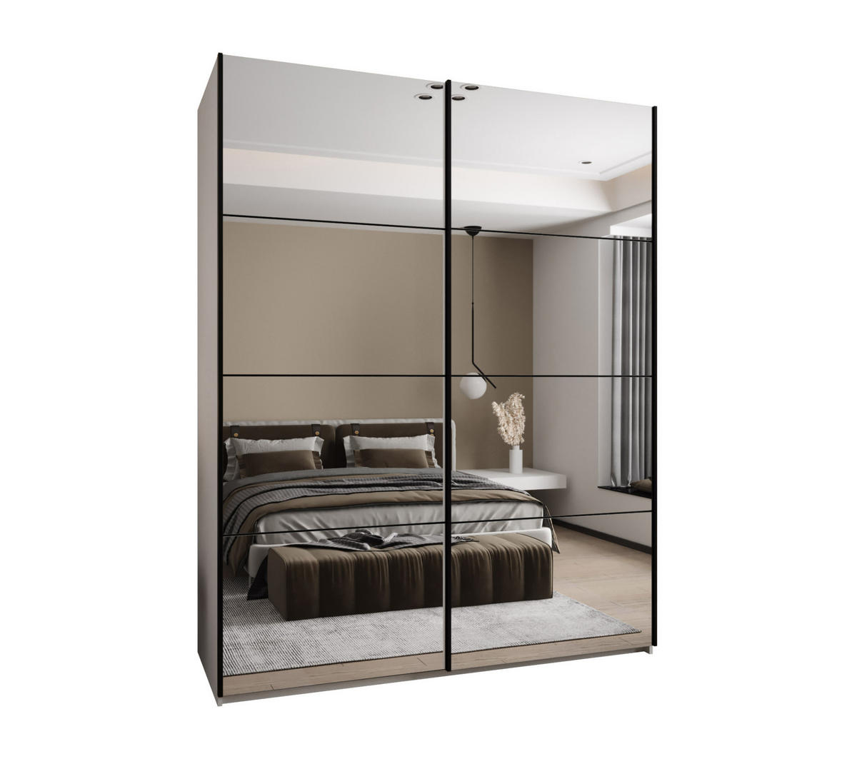 SCHWEBETÜRENSCHRANK 245,5/190/64 2-türig - Schwarz/Weiß, Holz/Metall (190/245/64cm) - Abiks Möbel