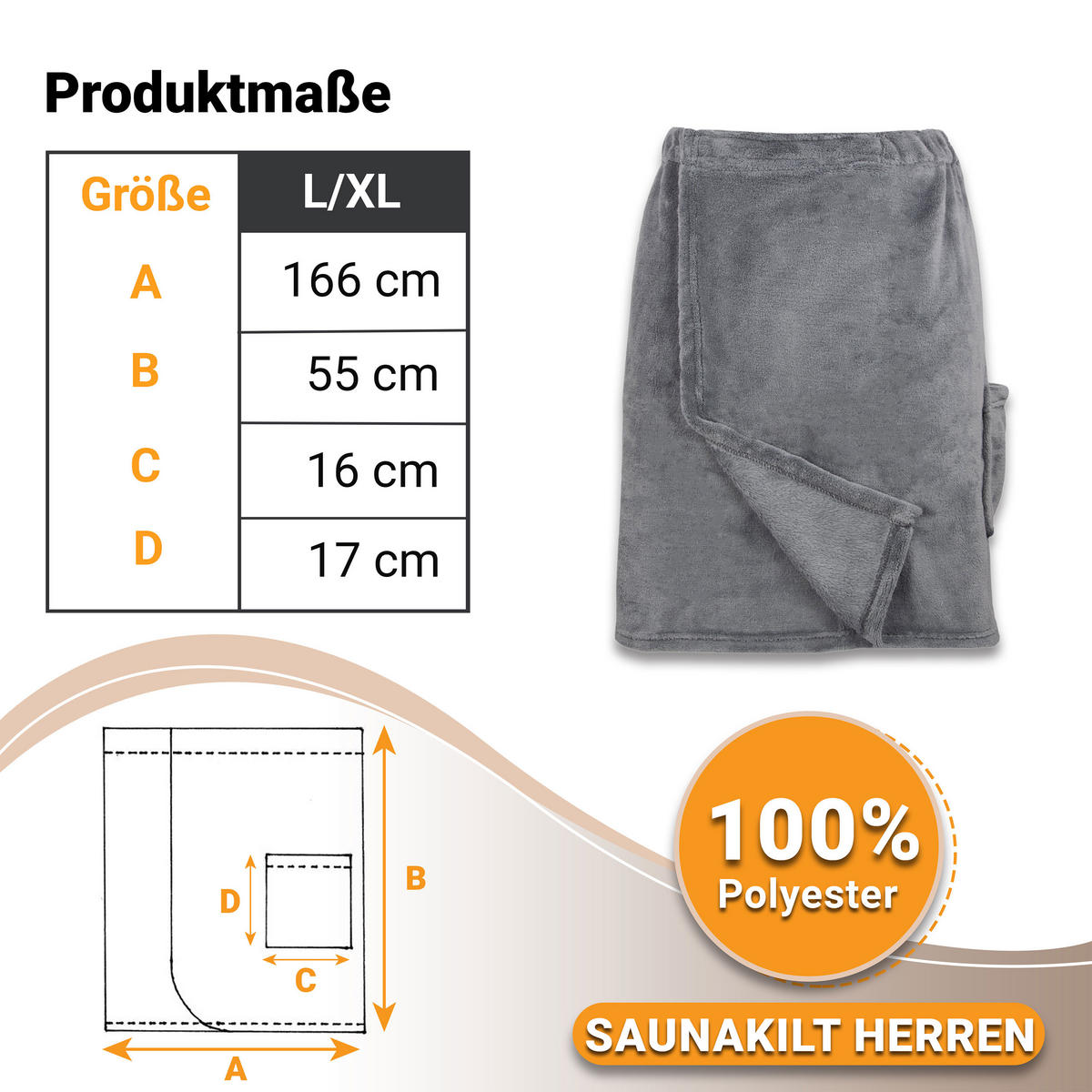 BADEMANTEL, L/XL, 100% Polyester, Grau - Graphitfarben, Textil (L/XLcm) - Zollner