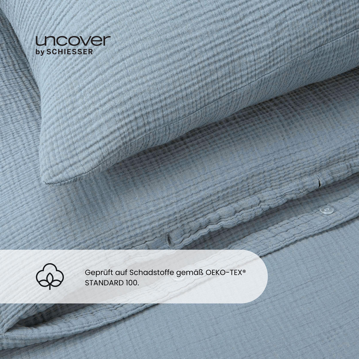 BETTWÄSCHESET Lennox - Musselin - 2-teilig - 135x200cm - Hellblau - Hellblau, Textil (135/200cm) - Uncover by Schiesser