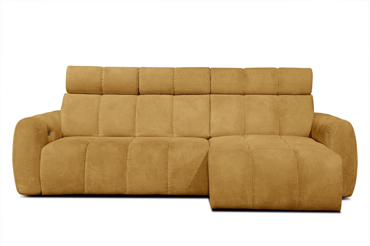 ECKSOFA KIMI 3-Sitzer, ausziehbarer Sitz, verstellbare Kopfstützen, senfgelb - Gelb/Schwarz, Holzwerkstoff/Textil (270/160cm) - Courtois Laville