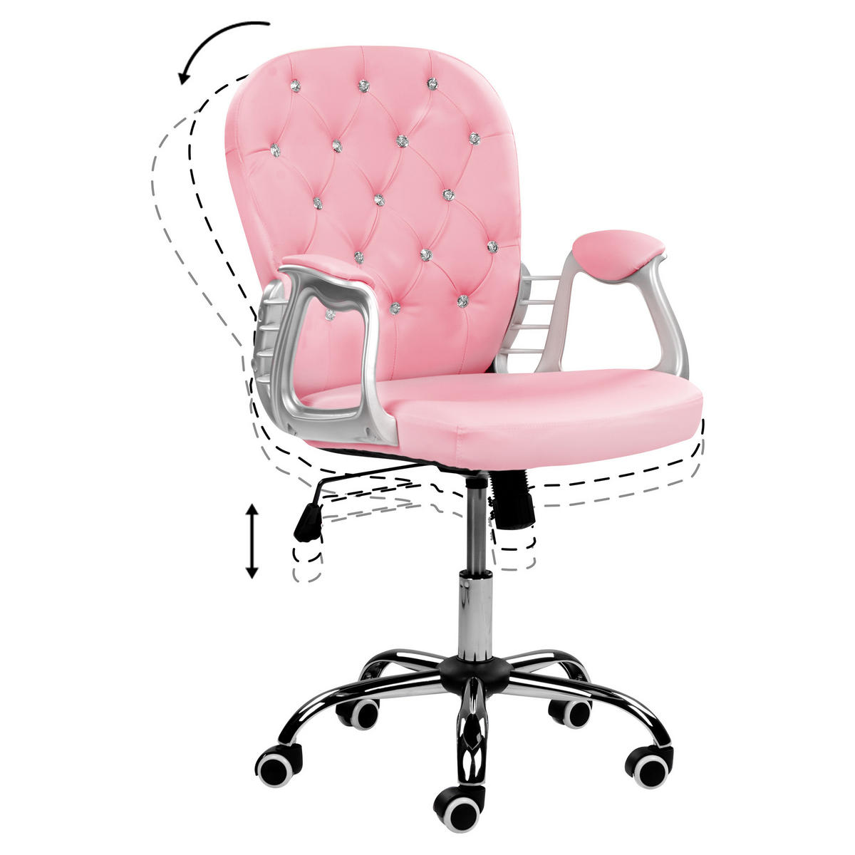 BÜROSTUHL Kunstleder Rosa Princess - Pink, Textil/Metall (60/98/60cm) - Beliani