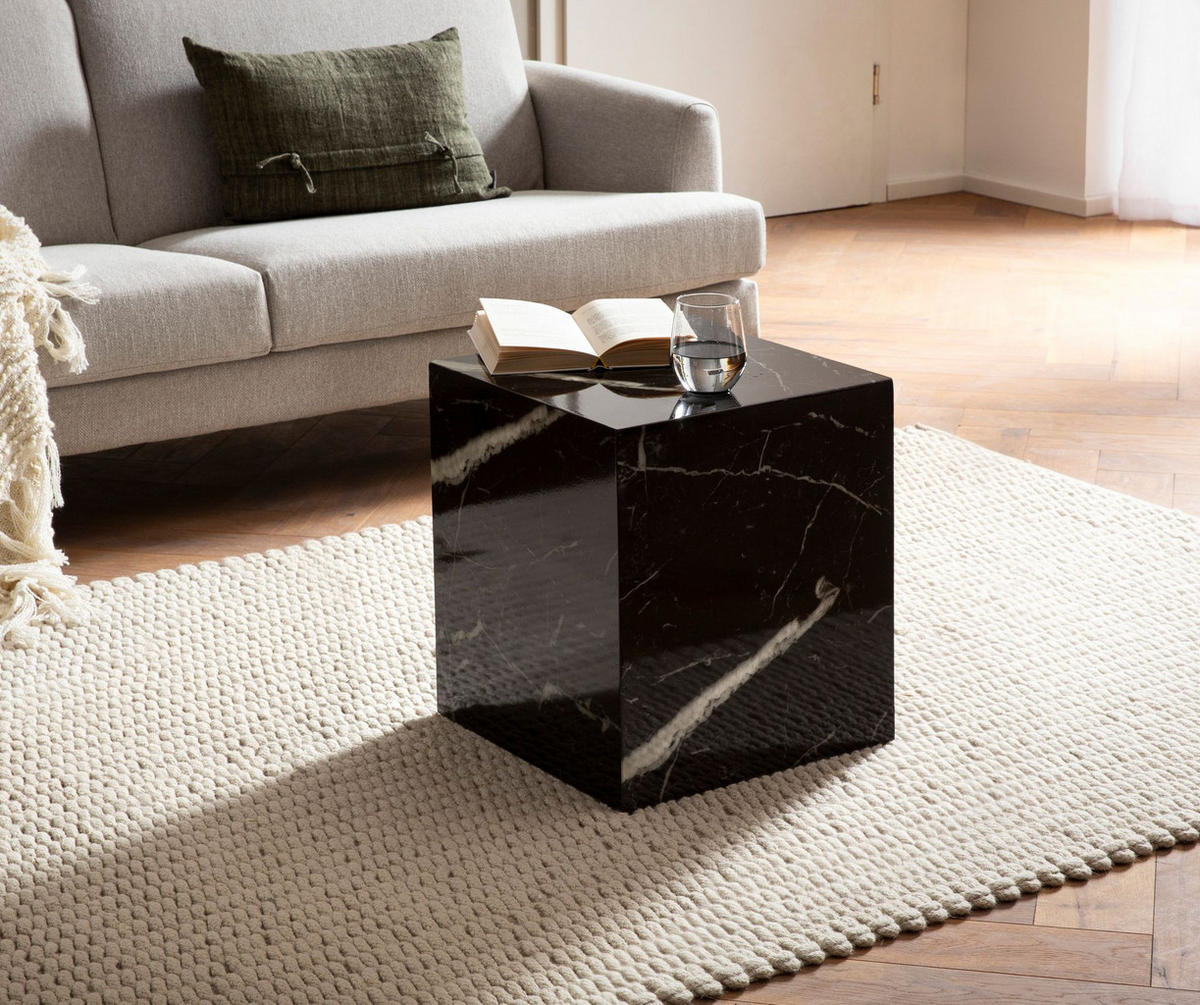 COUCHTISCH MONOBLOC in Hochglanz mit Marmor-Optik, Würfelform, Schwarz 40x40x45 cm - Schwarz, Holzwerkstoff (40/40/45cm) - KADIMA DESIGN