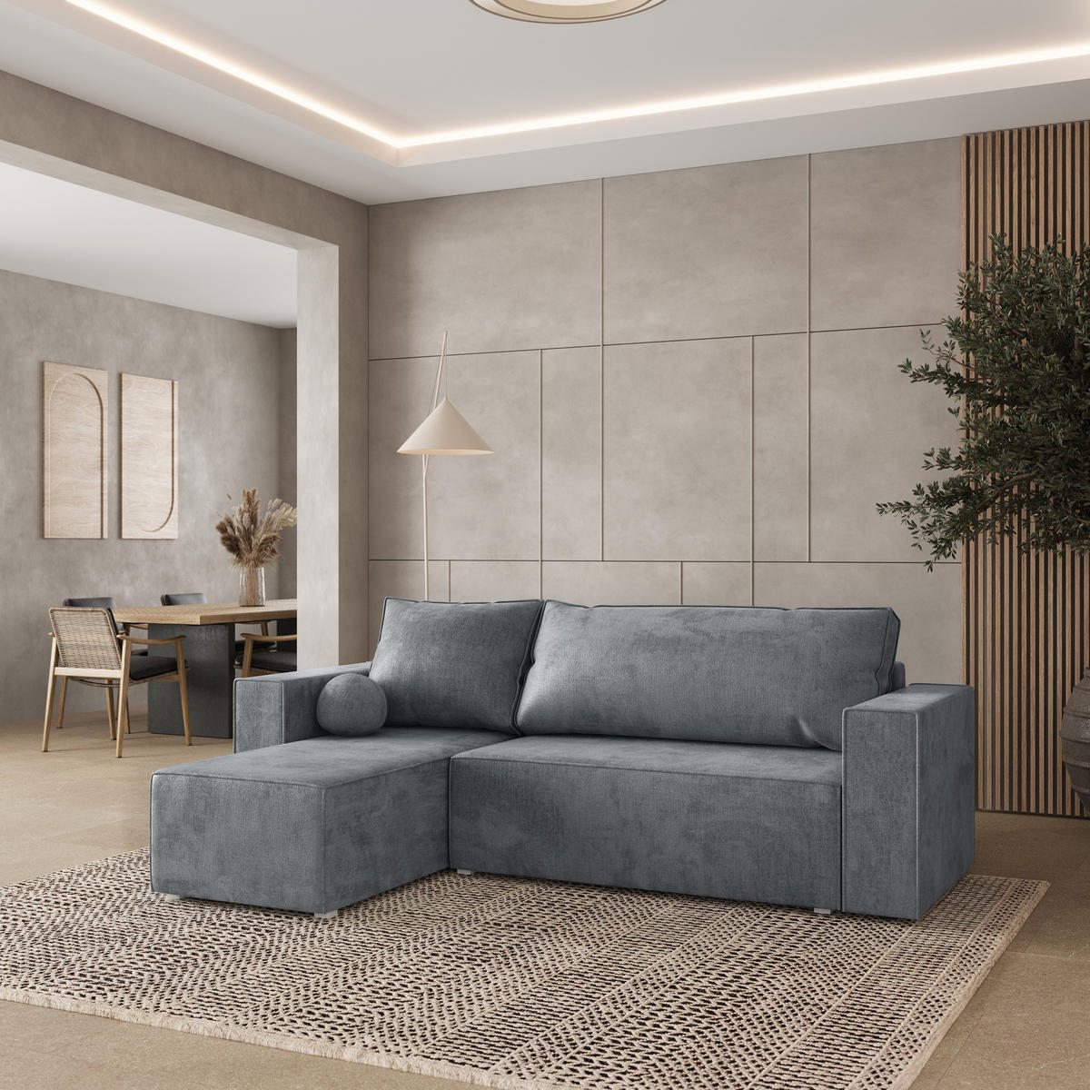 ROHOVÁ SEDAČKA RAVELO světle šedá - šedá/světle šedá, dřevo/textil (240/140cm) - MASSENO