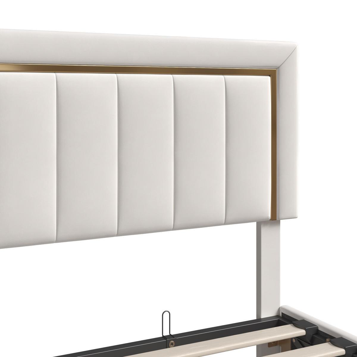 DOPPELBETT 160x200cm samt creme streifen goldverzierung - Ecru, Metall - SHOPENTRA