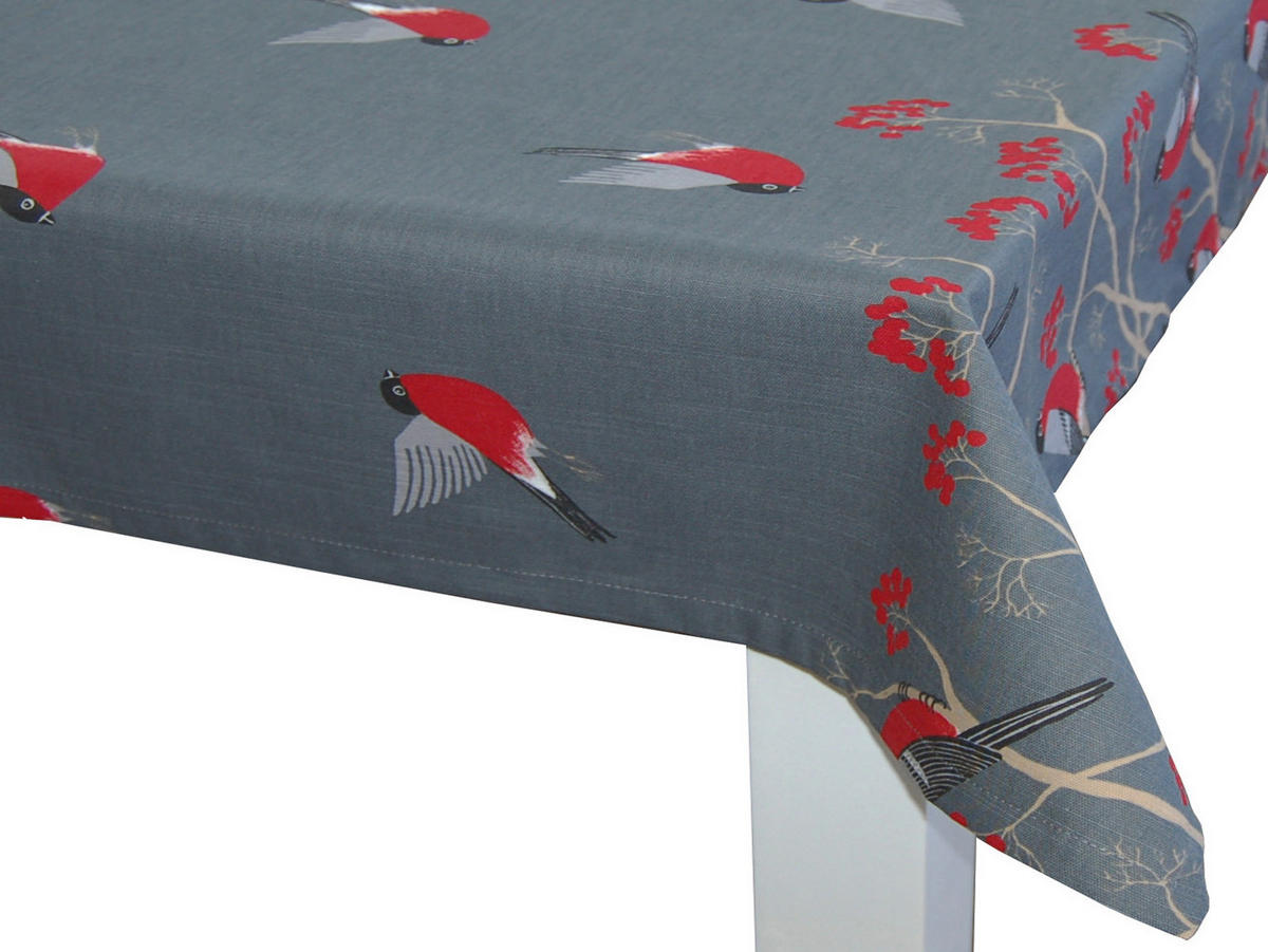 TISCHDECKE Beeren Vögel Baumwolle stone 130/220 cm - Grau, Textil (130/220cm) - beties Heimtextil