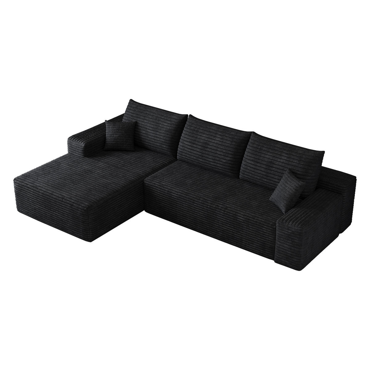 ECKSOFA 270/175/83 cm Schwarz Cord mit Chaiselongue, Linke Seite - Schwarz, Textil (270/175cm) - Oxeza