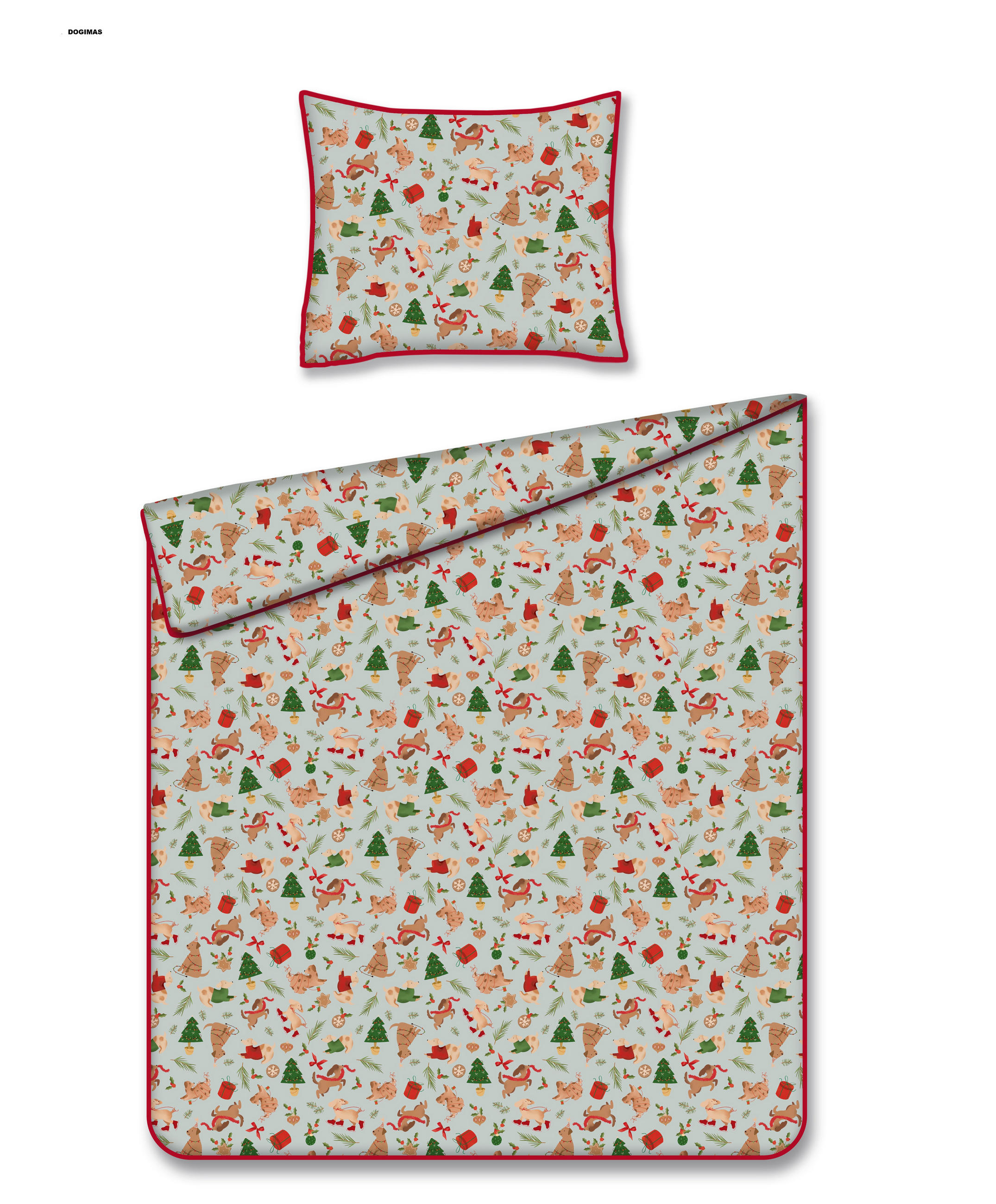 BETTWÄSCHE Satin DOGIMAS, 140x200 cm, Salbeigrün, Winter Weihnachten Bettbezug, Weihnachtsdeko, Christmas, Weihnachtsmotiv - Salbeigrün, Textil (140/200cm) - home&you