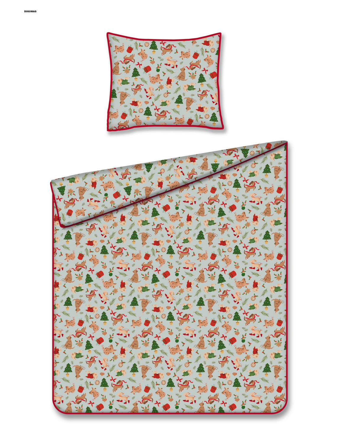 BETTWÄSCHE Satin DOGIMAS, 140x200 cm, Salbeigrün, Winter Weihnachten Bettbezug, Weihnachtsdeko, Christmas, Weihnachtsmotiv - Salbeigrün, Textil (140/200cm) - home&you