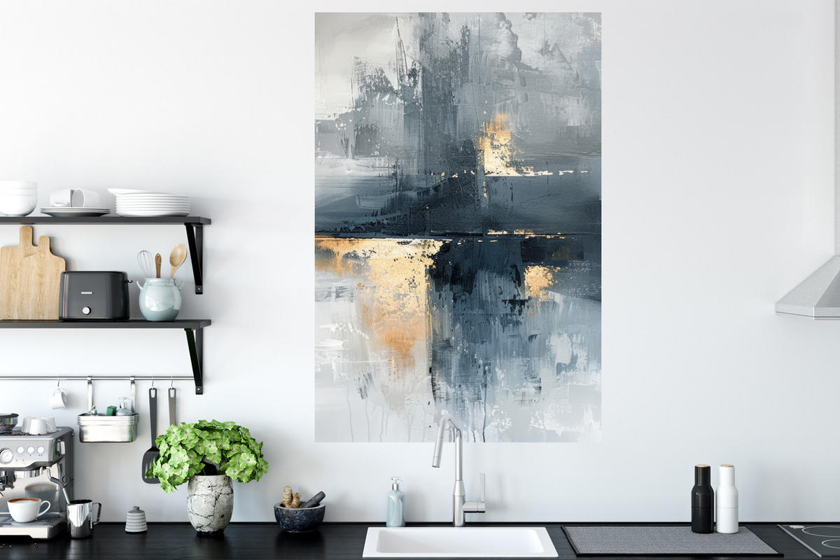 WANDTATTOO Kunst - Grau - Gold - Abstrakt 80x120 cm - Dunkelgrau, Kunststoff (80/120/0.1cm) - MuchoWow