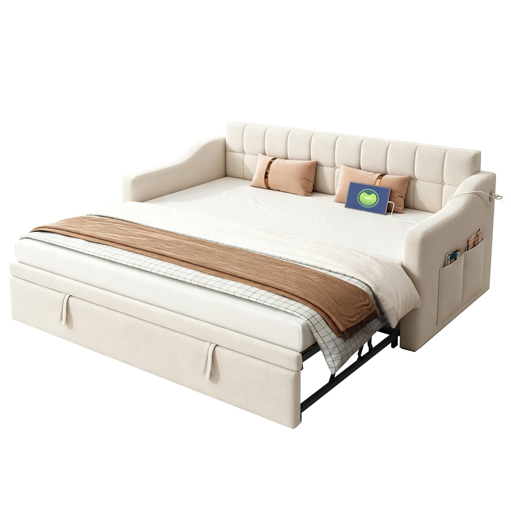 Modfu Polsterbett Beige 90x190 cm