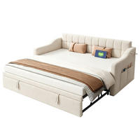 POLSTERBETT Schlafsofa aus Samt 90x190 cm Beige ausziehbar mit USB-Anschlüssen - Beige, Textil (90/190cm) - Modfu