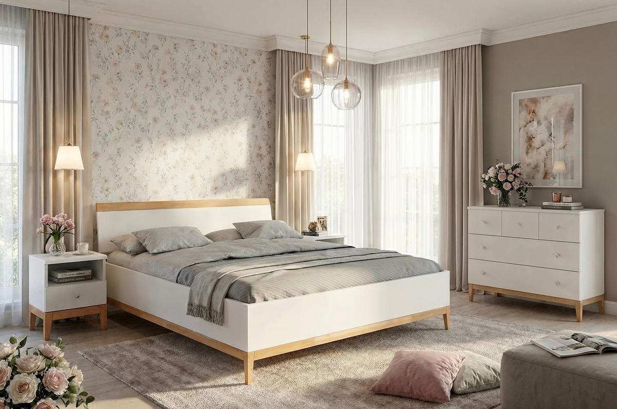 HOLZBETT Livia, Weiß/Naturfarben, 140x200 - Buchefarben/Weiß, Holz/Buchenholz (140/200cm) - Visby