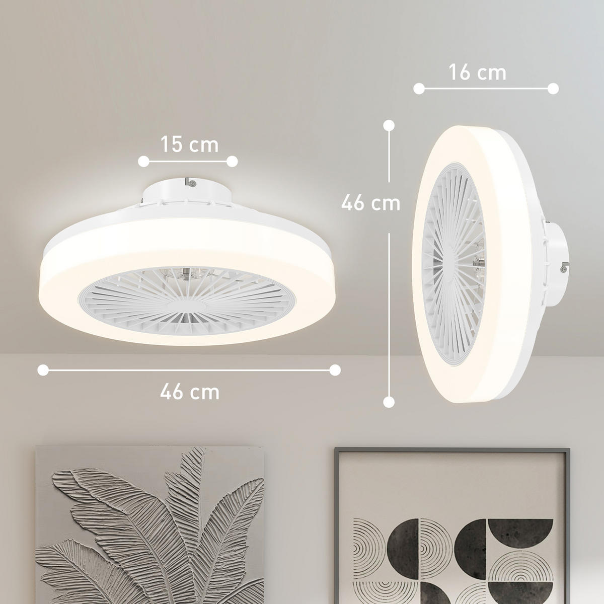 DECKENVENTILATOR mit Beleuchtung Eichenholz Weiß - Weiß, Kunststoff (46/46/16cm) - HOMCOM