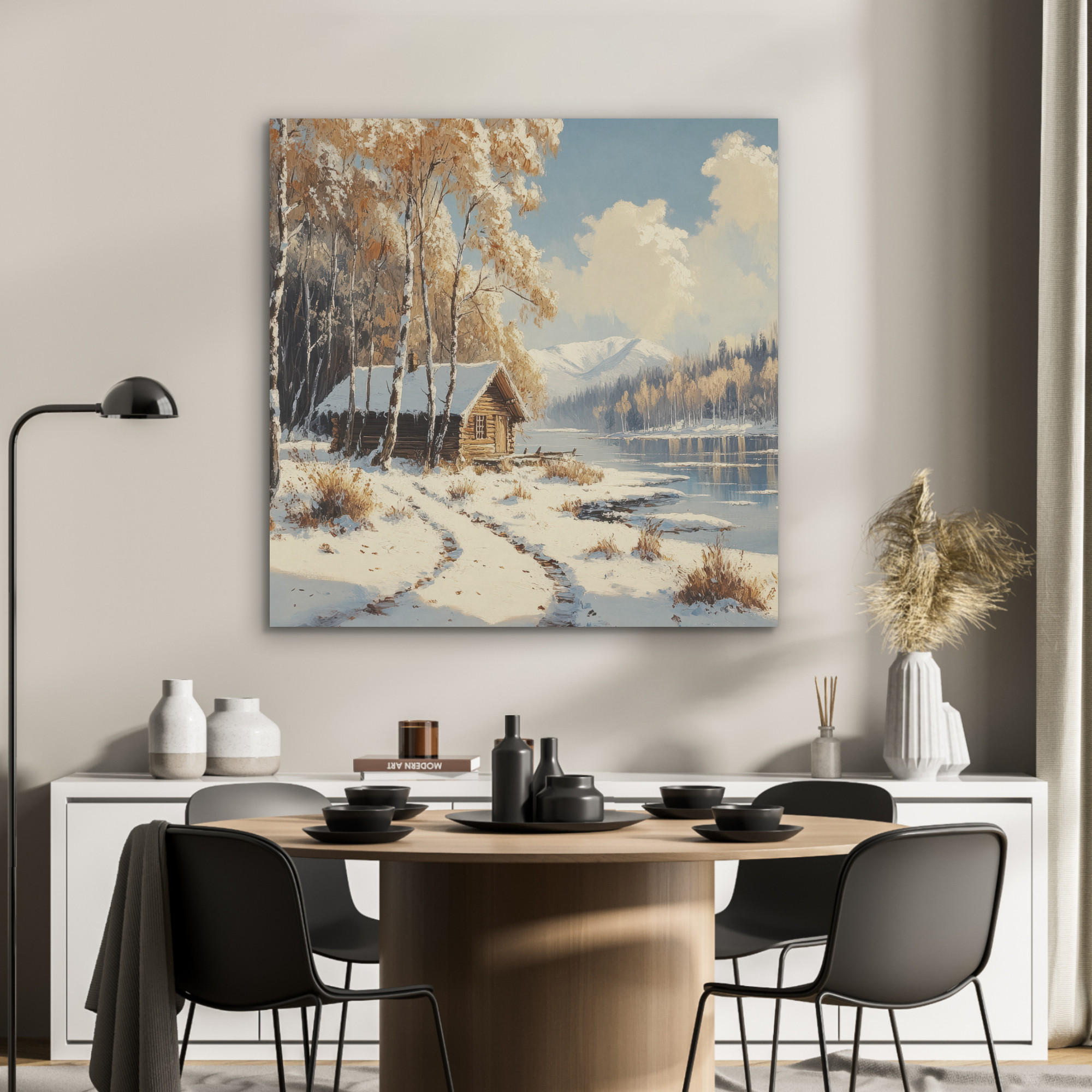 AKUSTIKPANEEL Winter - Schnee - Zuhause - Natur 90x90 cm - Hellbraun, Textil (90/0.9/90cm) - MuchoWow