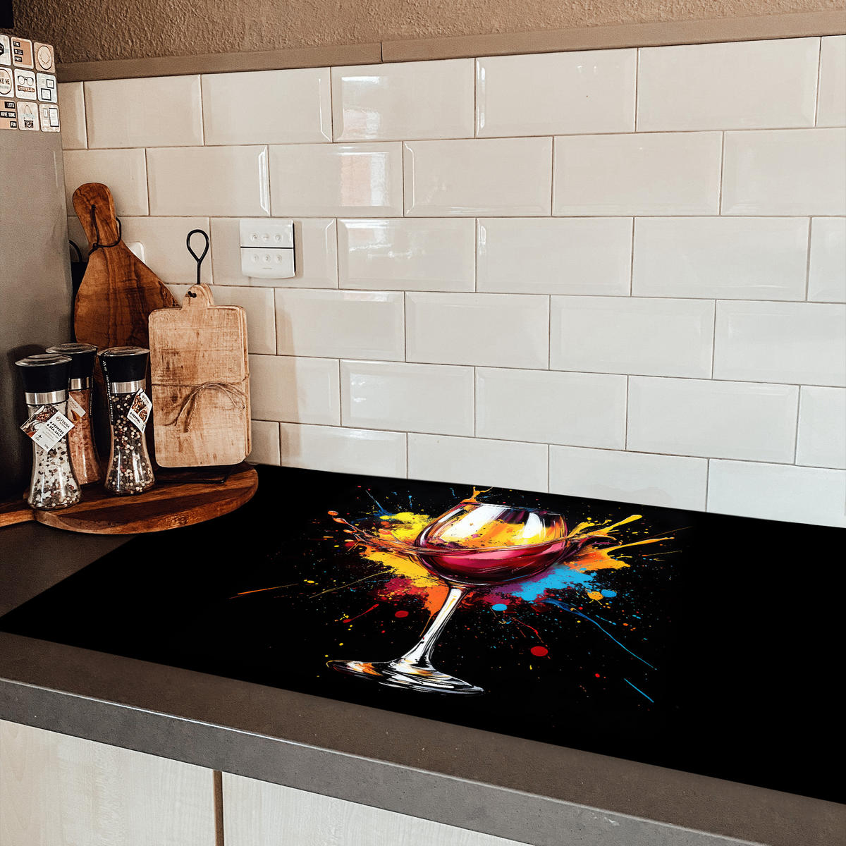 HERDABDECKPLATTE Wein - Glas - Graffiti - Getränk - Rot - Farbe 91x52 cm - Weinrot, Kunststoff (91.2/52/0.2cm) - MuchoWow