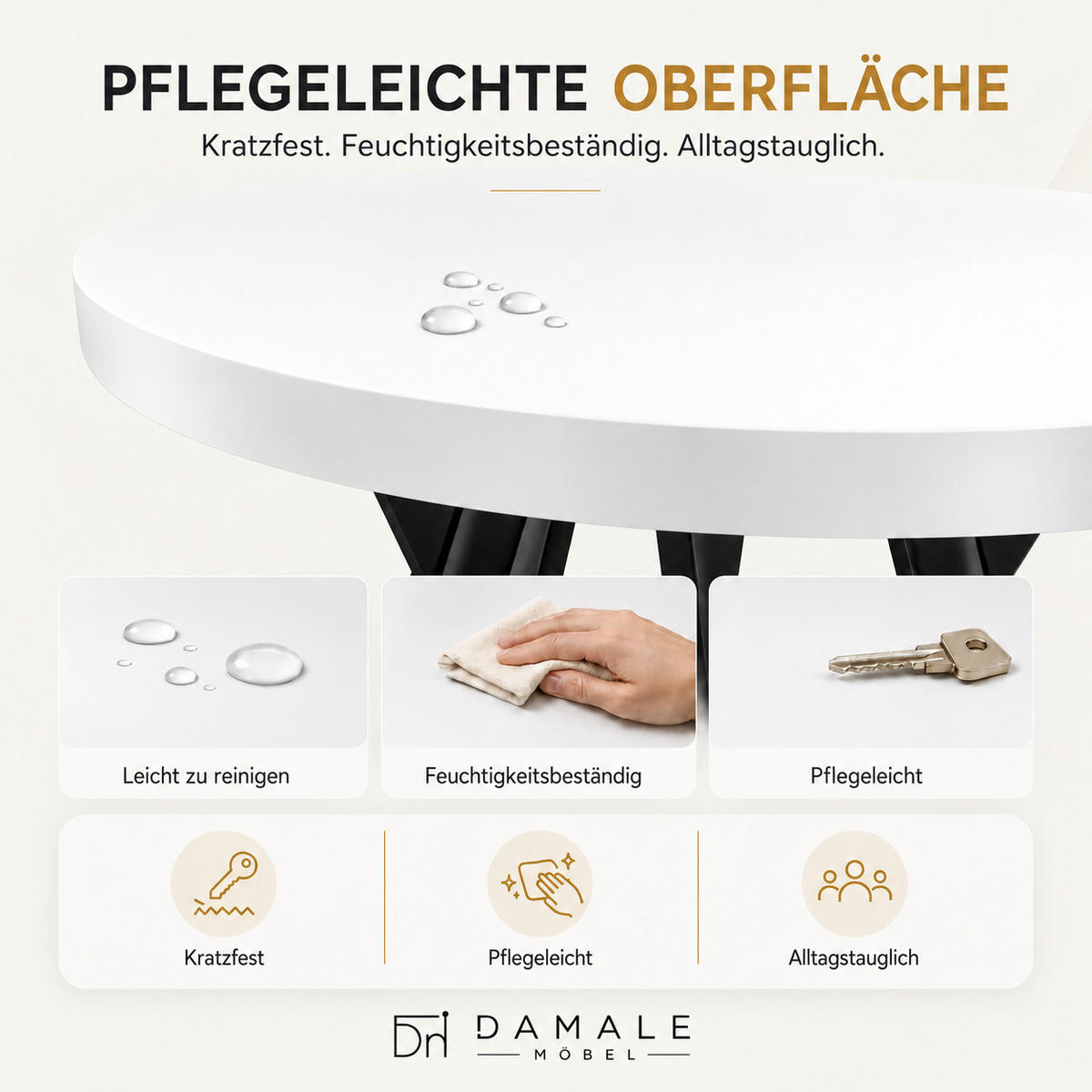 ESSTISCH rund ausziehbar 90/190/76 cm, Weiß, 54 cm Tischplatte + Lamellen-Metallgestell Schwarz - Schwarz/Weiß, Holzwerkstoff/Metall (90/190/76cm) - Damale Möbel