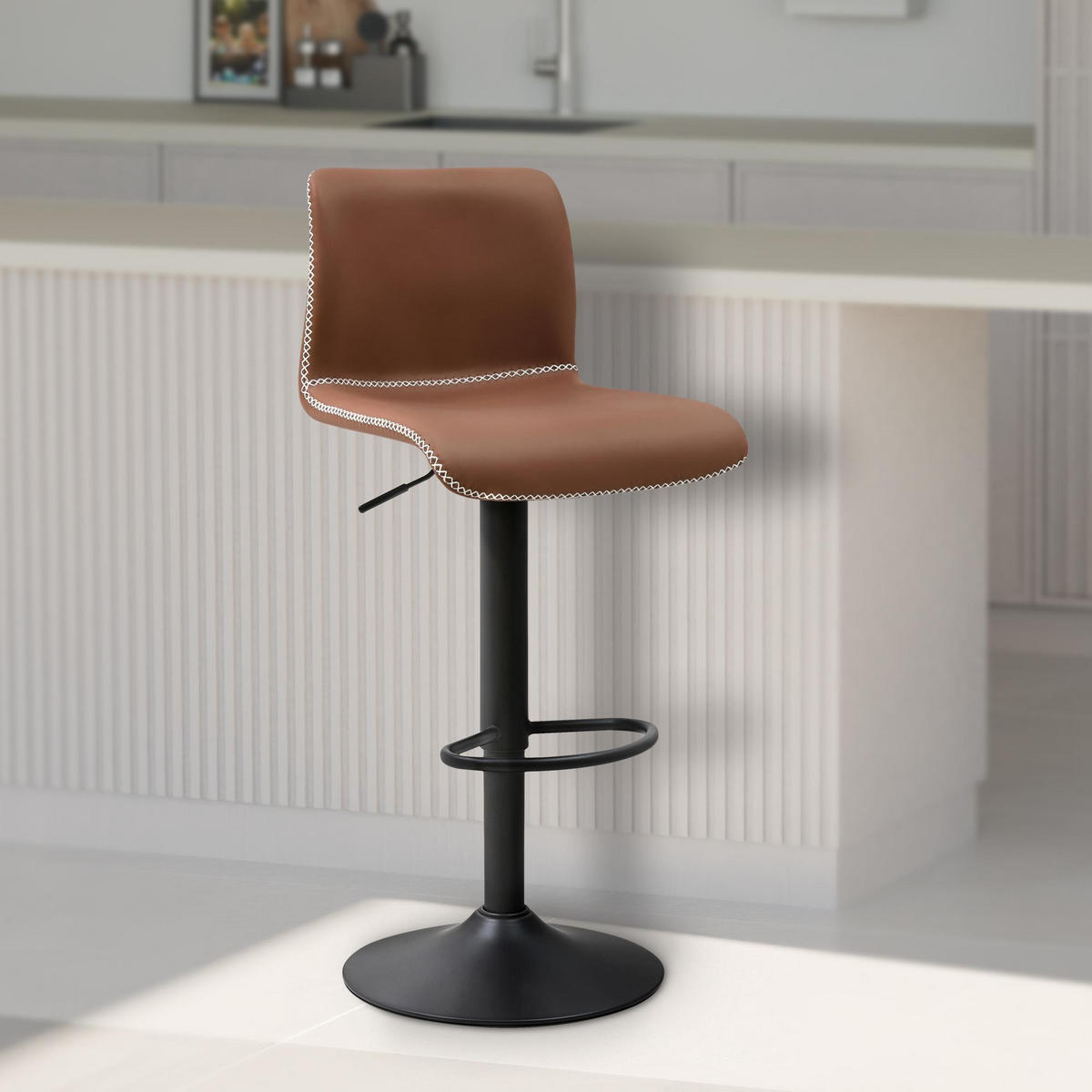 BARHOCKER Lederlook Braun - Schwarz/Braun, Textil/Metall (41/85/47cm) - CLP