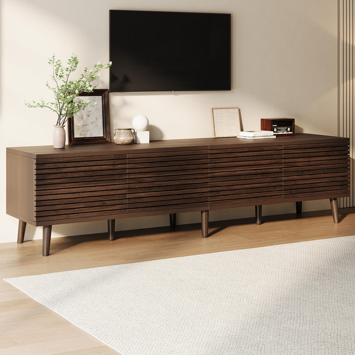 TV-SCHRANK 180/40/46 cm Walnussholzfarbe mit 4 Türen und Kabeldurchführung - Nussbaumfarben, Holzwerkstoff (180/46/40cm) - Oxeza