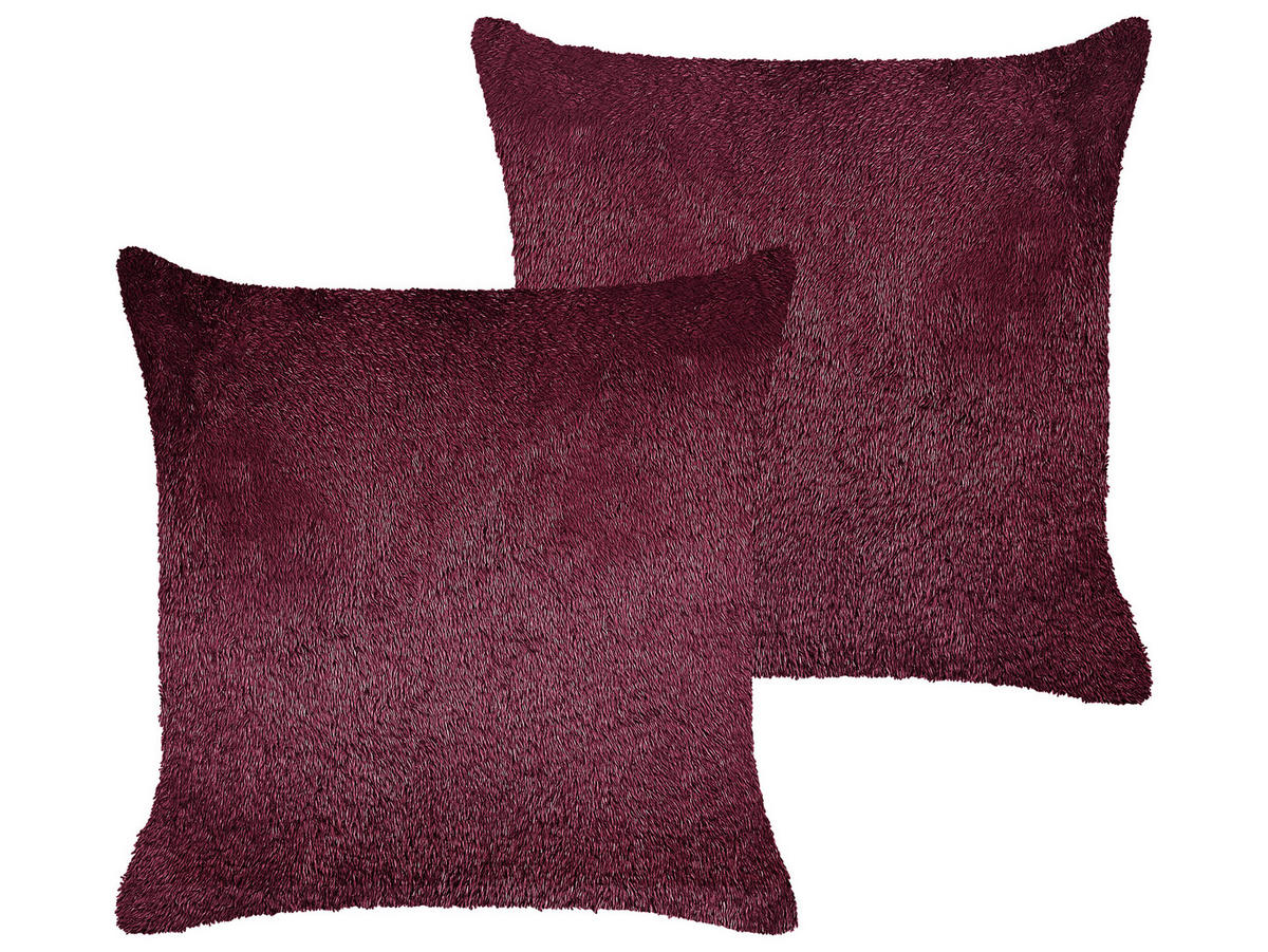 DEKOKISSEN 2er-Set Burgunderrot 45/45 cm Pilea - Weinrot, Textil (45/45cm) - Beliani